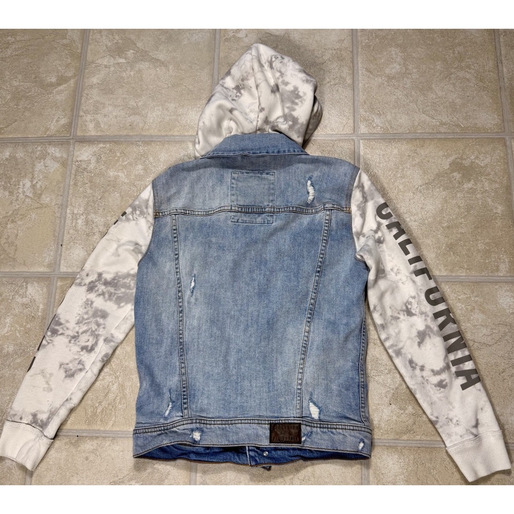 Hollister Denim Jacket Hoodie Women Xs Distressed Y2K Grunge - Picture 7 of 13